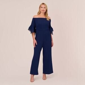 Adrianna Papell Organza Crepe jumpsuit navy sateen blue - 20W